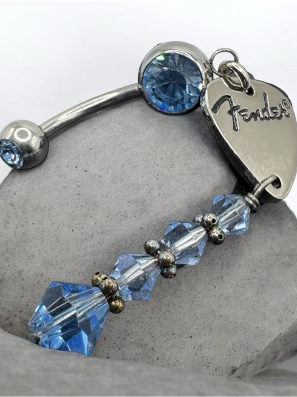 Fender Guitar Pick Navel Belly Ring Blue Crystal Dangle Body Jewelry 14g 1/2"